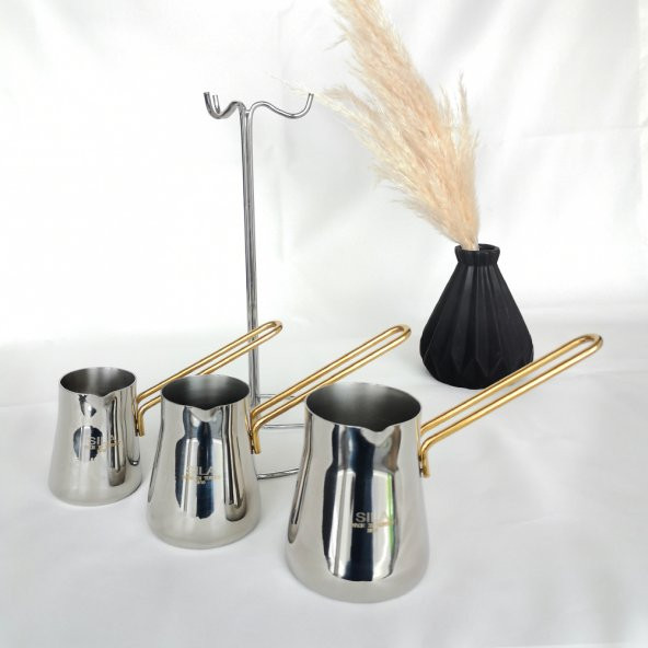 Piramit Gold 3lü Cezve Seti Standlı - 2