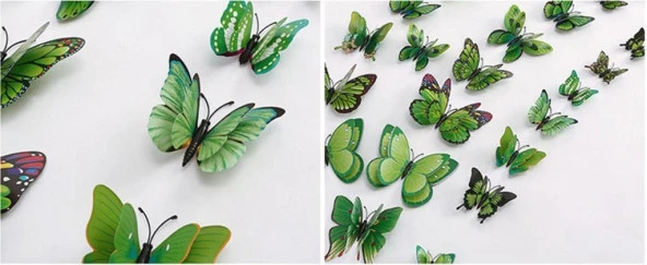 3D PVC Manyetik Kelebek 12 li Duvar Süsleme Dekorasyon Model L1 - 4