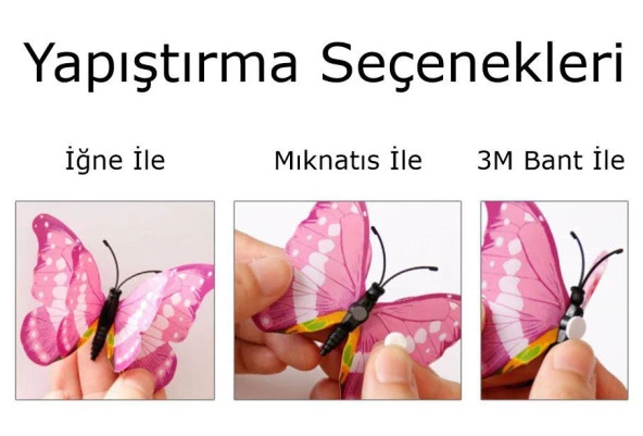 3D PVC Manyetik Kelebek 12 li Duvar Süsleme Dekorasyon Model L1 - 9