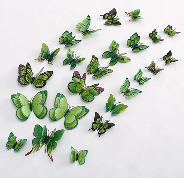 3D PVC Manyetik Kelebek 12 li Duvar Süsleme Dekorasyon Model L1 - 12