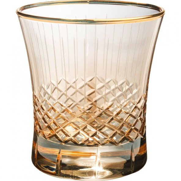 Kcd Antik Sarı Kesme El Dekor Yaldızlı 6 Adet Desenli Su Bardağı Takımı ürün görseli 1