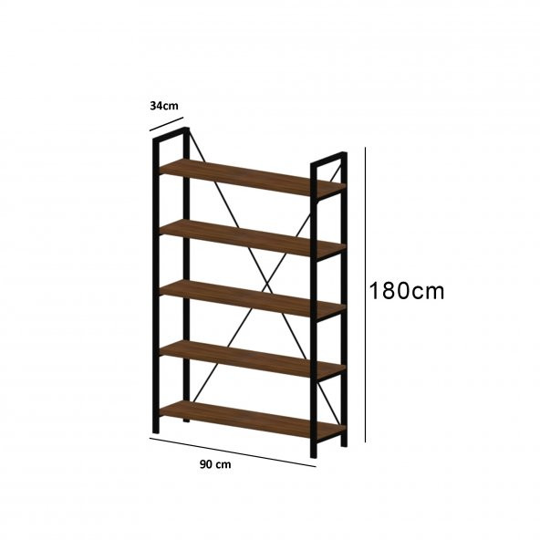 Wood House - Efsun Geniş Raflı Kitaplık - Ceviz - 3