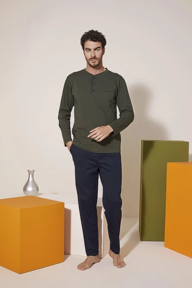 KLY 9210 Erkek Midi Yaka Pijama Takım