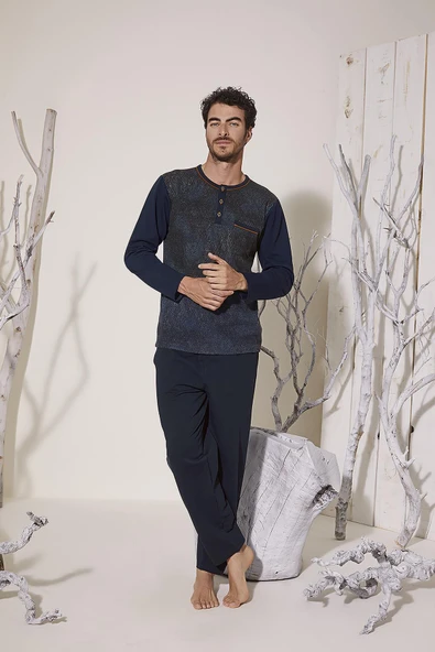 KLY 8026 Erkek Yaka Reçme Pijama Takım - Resim 2