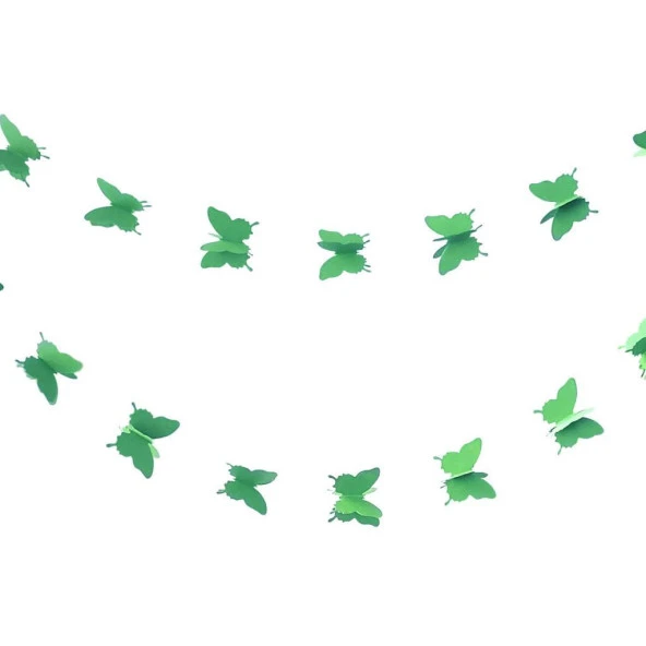 Düğün Doğum Günü Parti Dekoru Kağıt Kelebek Dizesi Çim Yeşili - 3