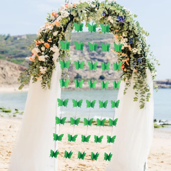 Düğün Doğum Günü Parti Dekoru Kağıt Kelebek Dizesi Çim Yeşili - 5