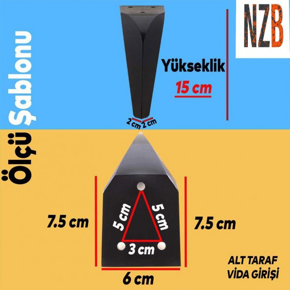 Lüks Mobilya Kanepe Sehpa TV Ünitesi Koltuk Ayağı 15 cm Siyah Baza Ayak - Resim 5