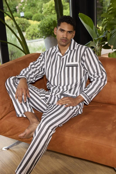 Gd Goldoremi 4007 Erkek Apaj Yaka Önden Düğmeli Gaffur Pijama Takım - 2
