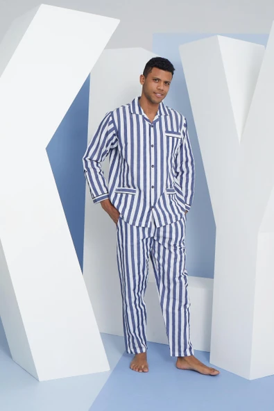 Gd Goldoremi 4007 Erkek Apaj Yaka Önden Düğmeli Gaffur Pijama Takım - 9