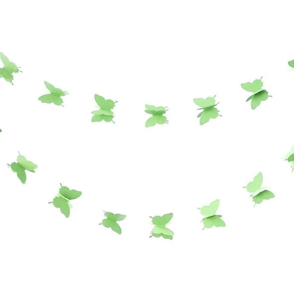 Düğün Doğum Günü Parti Dekoru Kağıt Kelebek Dizesi Açık Yeşil - 3