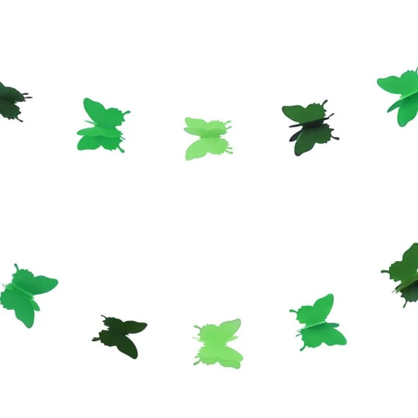 Düğün Doğum Günü Parti Dekoru Kağıt Kelebek Dizesi Degrade Yeşil - 4