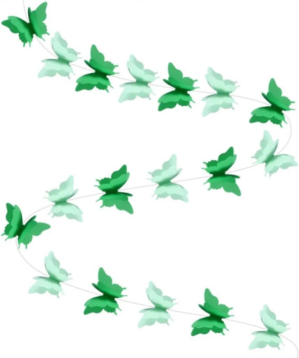 Düğün Doğum Günü Parti Dekoru Kağıt Kelebek Dizesi Degrade Yeşil - 10