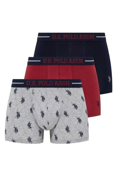 U.s Polo Assn 80328 Erkek Bordo Lacivert Gri 3'Lü Boxer