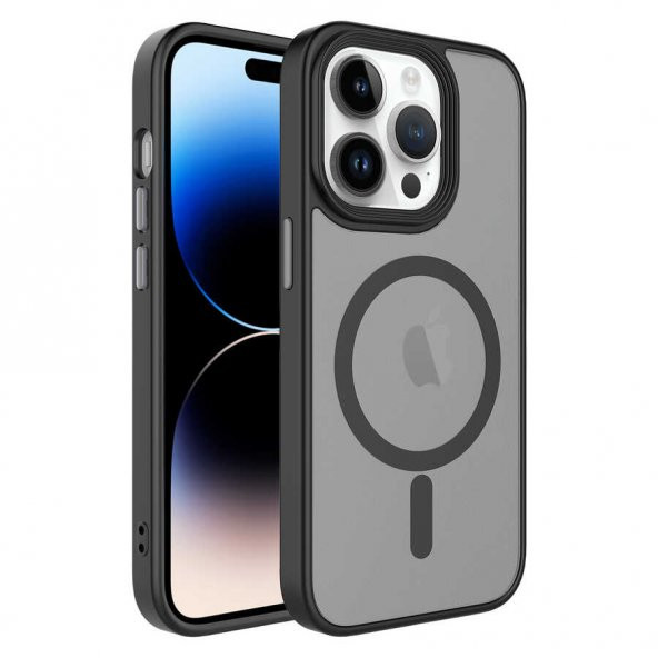 Apple iPhone 14 Pro Kılıf Mat Arka Yüzey Wireless Şarj Özellikli Flet Magsafe Kapak - 4