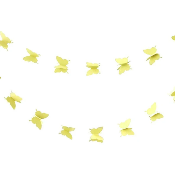Düğün Doğum Günü Parti Dekoru Kağıt Kelebek Dizesi Açık Sarı - 3