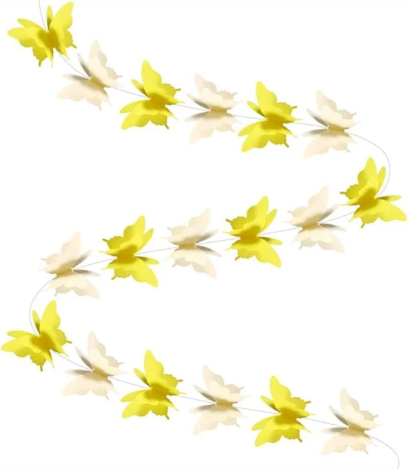 Düğün Doğum Günü Parti Dekoru Kağıt Kelebek Dizesi Degrade Sarı - 2