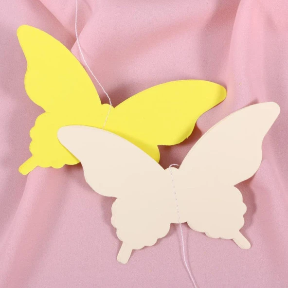 Düğün Doğum Günü Parti Dekoru Kağıt Kelebek Dizesi Degrade Sarı - 10