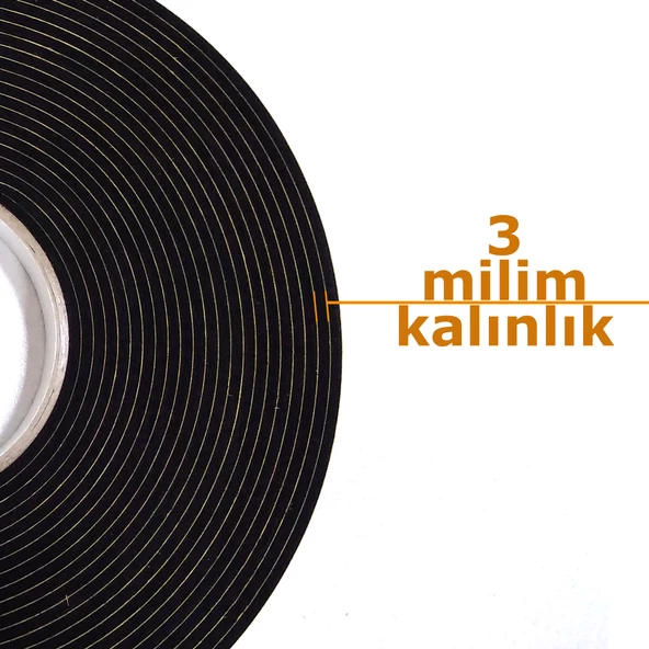 Contacall Kapı Pencere İzolasyon Bandı Yapışkan Sünger 3 mm Kalınlık 15 mm Genişlik 10 Metre Uzunluk / EPDM-3*15