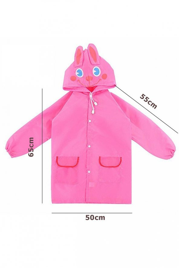 Pembe Çocuk Yağmurluk Karikatür Desenli Su Geçirmez - 4