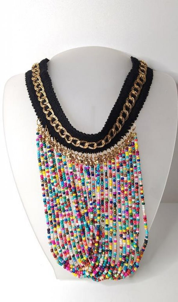 Kolye Gerdanlık Kadın Choker Bohem Kolyeler El Yapımı Uzun Püskül Boncuklar Bayan Kolye Takı Tasma