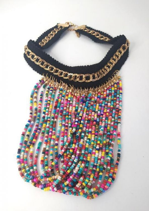 Kolye Gerdanlık Kadın Choker Bohem Kolyeler El Yapımı Uzun Püskül Boncuklar Bayan Kolye Takı Tasma - 2