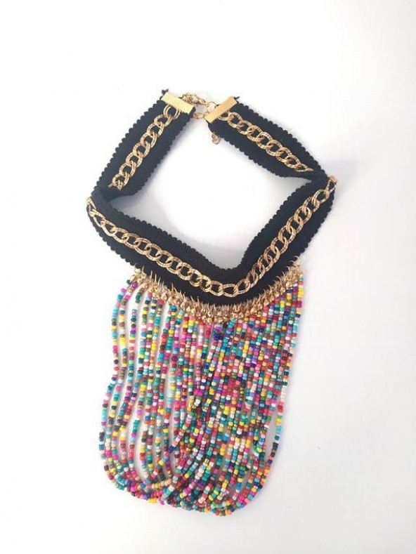 Kolye Gerdanlık Kadın Choker Bohem Kolyeler El Yapımı Uzun Püskül Boncuklar Bayan Kolye Takı Tasma - 3