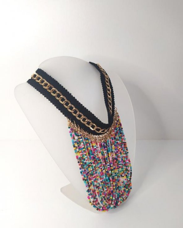 Kolye Gerdanlık Kadın Choker Bohem Kolyeler El Yapımı Uzun Püskül Boncuklar Bayan Kolye Takı Tasma - 4