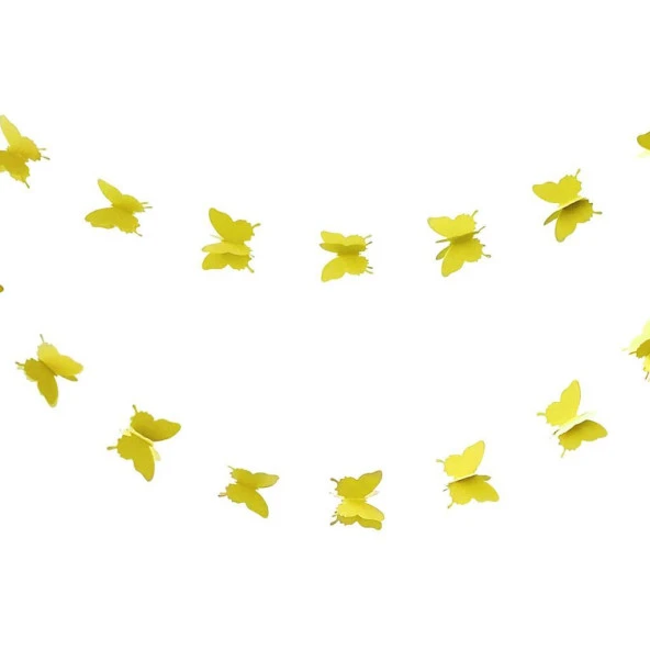 Düğün Doğum Günü Parti Dekoru Kağıt Kelebek Dizesi Altın Sarısı - 3