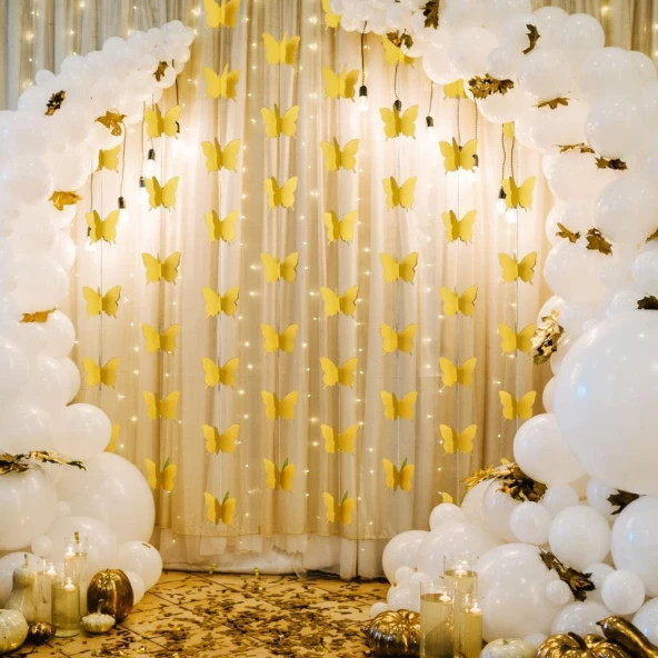 Düğün Doğum Günü Parti Dekoru Kağıt Kelebek Dizesi Altın Sarısı - 4