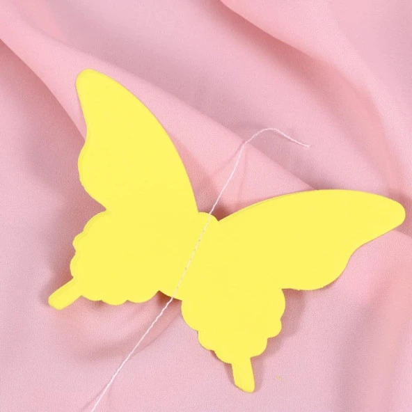 Düğün Doğum Günü Parti Dekoru Kağıt Kelebek Dizesi Altın Sarısı - 5