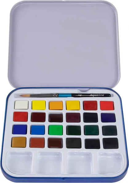 Daler Rowney Aquafine 24'lü Travel Set Tablet Sulu Boya Seti (METALKUTU) / 0920