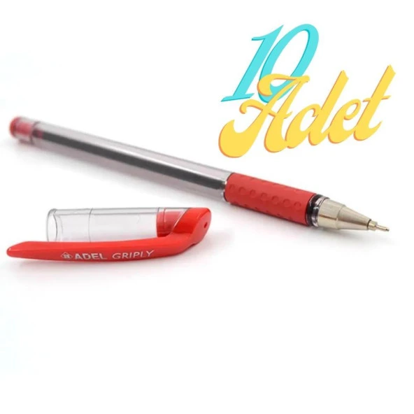 Adel Griply Tükenmez Kalem Kırmızı 0.7 mm İnce Uçlu 10 Adet