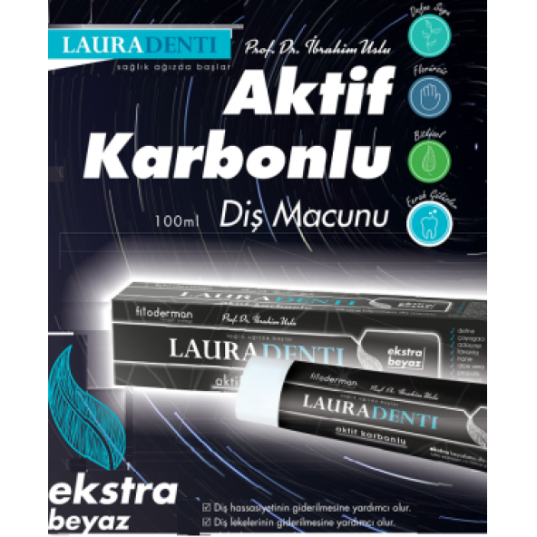Fitoderman Lauradenti Koku Tartar Leke Hassasiyet Önleyici'' Ekstra Beyazlatıcı Aktif Karbonlu Diş Macunu 100 mL