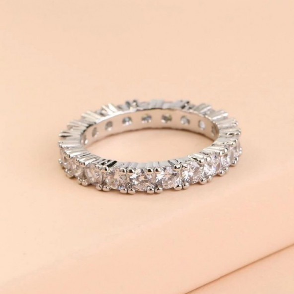 Gümüş Renk Taşlı Rhinestone Kaya Kristali Elmas Tamtur Yüzük 8 - 2