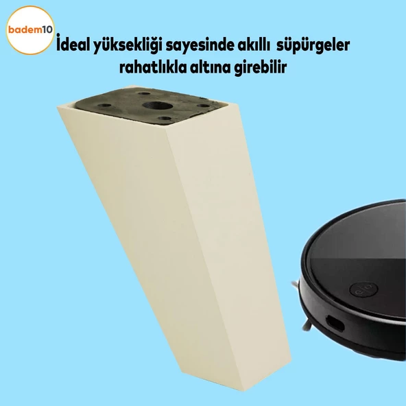 Linden Lüks Mobilya Kanepe Sehpa Tv Ünitesi Koltuk Ayağı 12 Cm Krem Köşeli Baza Ayakları - Resim 2