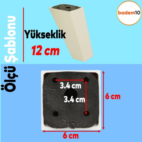 Linden Lüks Mobilya Kanepe Sehpa Tv Ünitesi Koltuk Ayağı 12 Cm Krem Köşeli Baza Ayakları - Resim 4