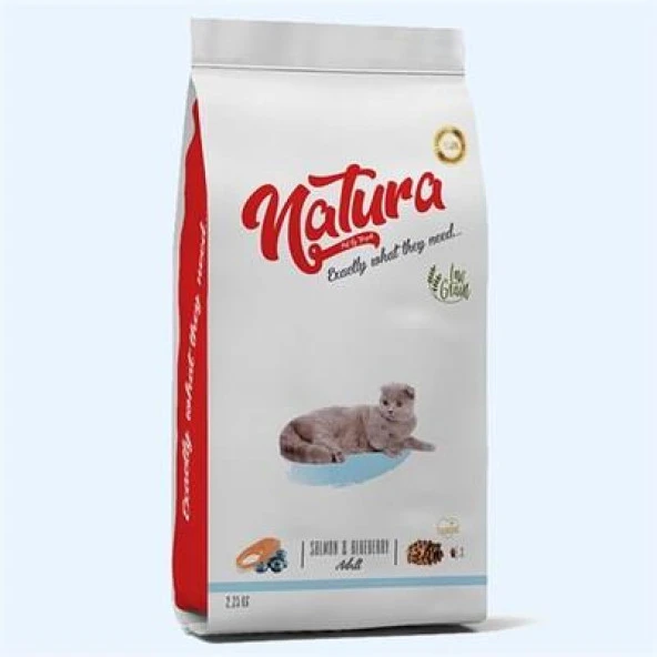 Natura Somonlu ve Yaban Mersinli Düşük Tahıllı Yetişkin Kedi Maması 2.25 KG