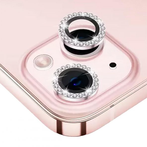 BİNANO IPHONE 14/14 PLUS TAŞLI PEMBE KAMERA KORUYU