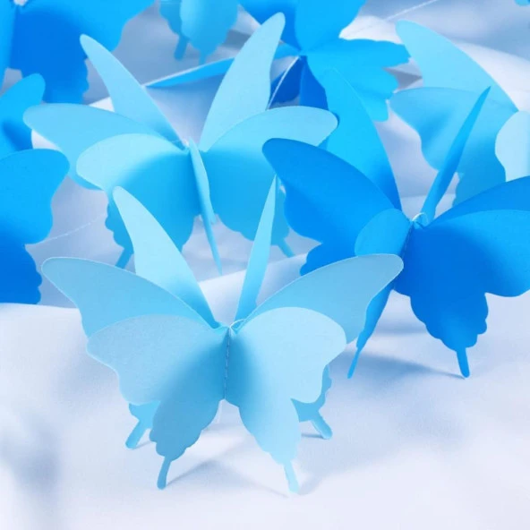 Düğün Doğum Günü Parti Dekoru Kağıt Kelebek Dizesi Mavi Renk - 6