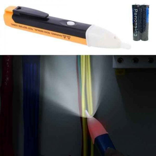 BUFFER® Dedektörlü Temassız Işıklı Kablo Voltaj Test Elektrik Kaçak Dijital Kontrol Kalemi Cihazı