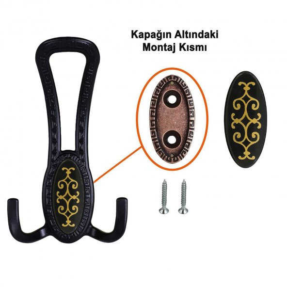 Portmanto Vestiyer Duvar Askısı Dolap Elbise Askılığı Mat Siyah Gold Desenli - 3