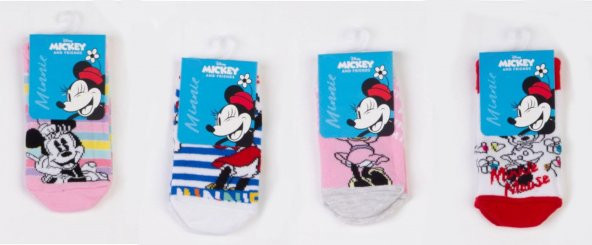 4 Adet Minnie Mouse 4-5 Yaş 23/26 No Kız Çocuk Patik Çorabı Orijinal