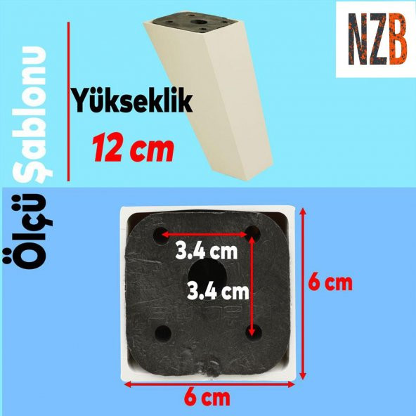 Lüks Mobilya Kanepe Sehpa TV Ünitesi Koltuk Ayağı 12 cm Krem Köşeli Baza Ayak - Resim 2