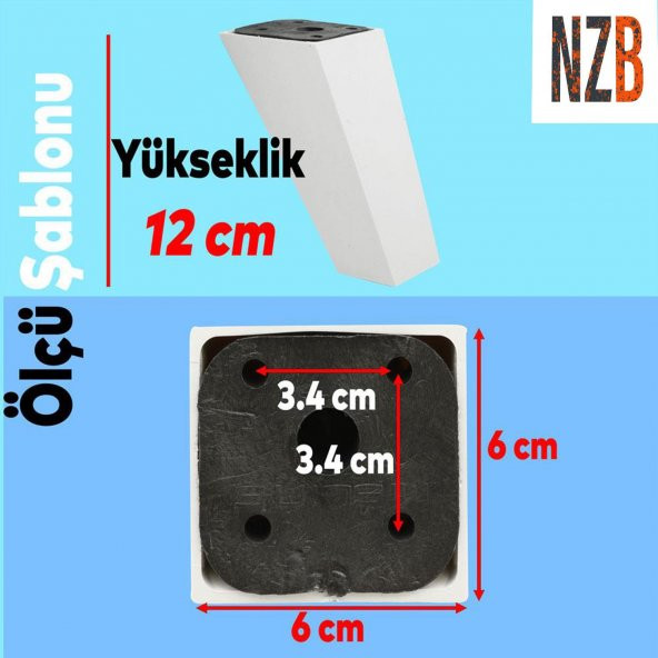 Lüks Mobilya Kanepe Sehpa TV Ünitesi Koltuk Ayağı 12 cm Beyaz Köşeli Baza Ayak - Resim 2