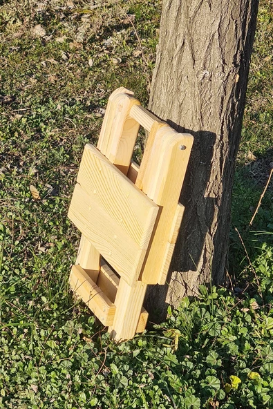 Esnature Vernikli Doğal Ahşap Katlanabilir Kamp Piknik Tabure 1 Adet 30 Cm X 30 Cm - 3