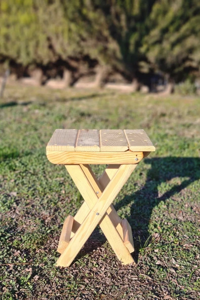 Esnature Vernikli Doğal Ahşap Katlanabilir Kamp Piknik Tabure 1 Adet 30 Cm X 30 Cm - 5