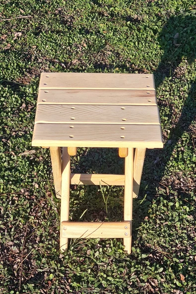 Esnature Vernikli Doğal Ahşap Katlanabilir Kamp Piknik Tabure 1 Adet 30 Cm X 30 Cm - 6