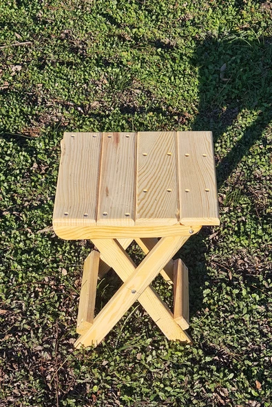 Esnature Vernikli Doğal Ahşap Katlanabilir Kamp Piknik Tabure 1 Adet 30 Cm X 30 Cm - 7
