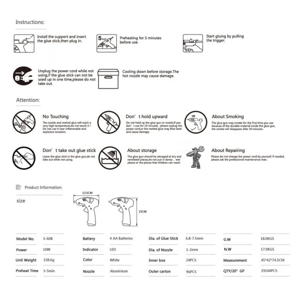 JOER 10W 7mm Seyyar Pilli Sıcak Tutkal Tabanca Damla Önleyici Uç - 10