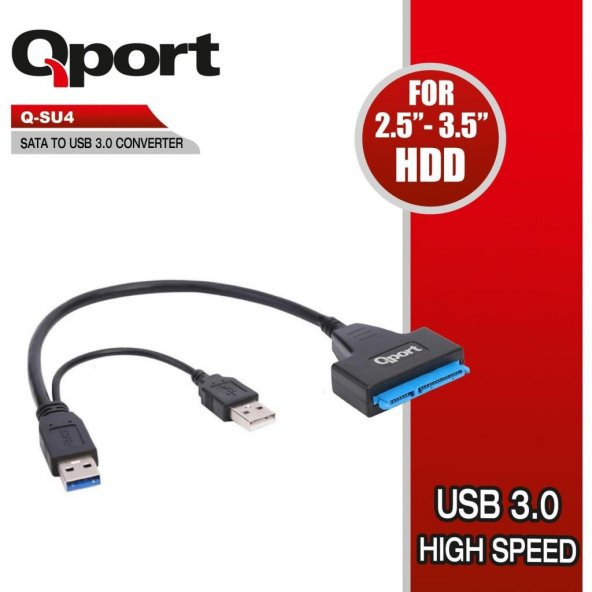 QPORT Q-SU4 SATA=>USB3.0 ÇEVİRİCİ (USB GÜÇ DESTEK) (SATA DİSKİ USB3.0a DÖNÜŞTÜRÜCÜ)